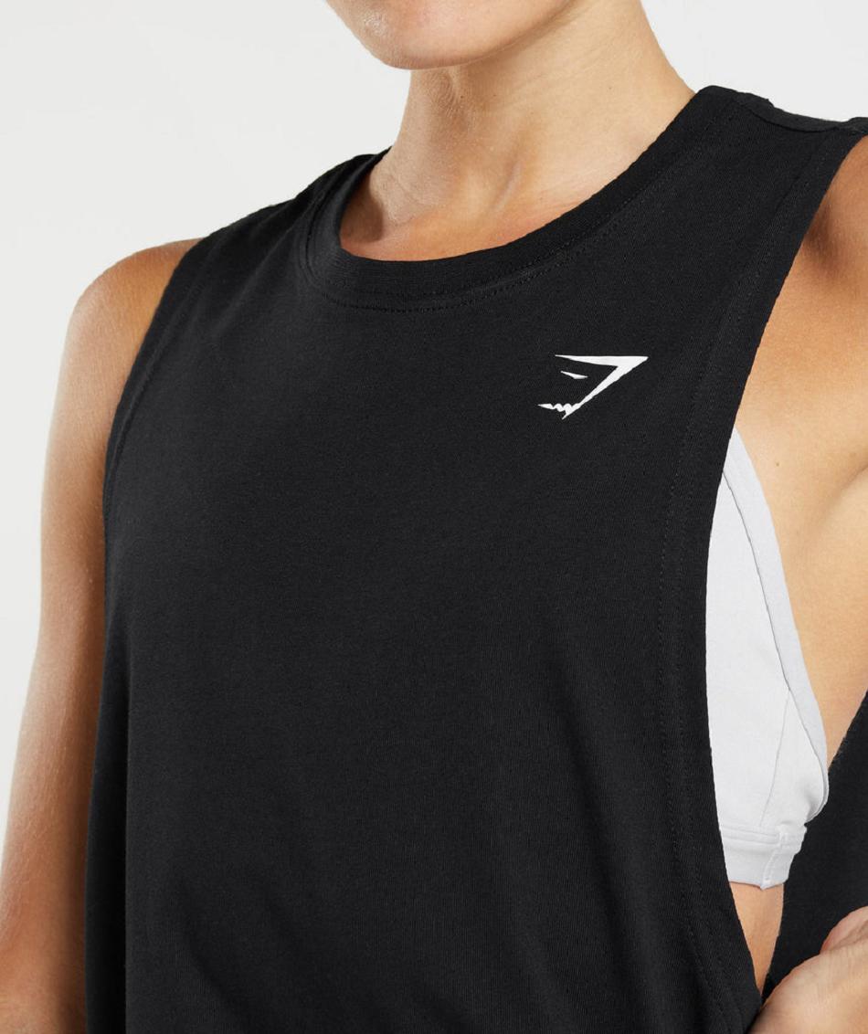 Podkoszulki Damskie Gymshark Treningowe Drop Arm Czarne | PL 3103XYU